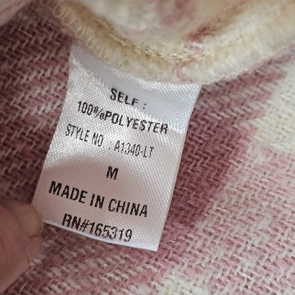 Lyn Burches Pink White Plaid Fuzzy Sherpa Shacket Cropped Boxy Jacket M - Picture 13 of 15